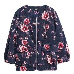 H&M Navy Floral Jacket With 3 Pockets